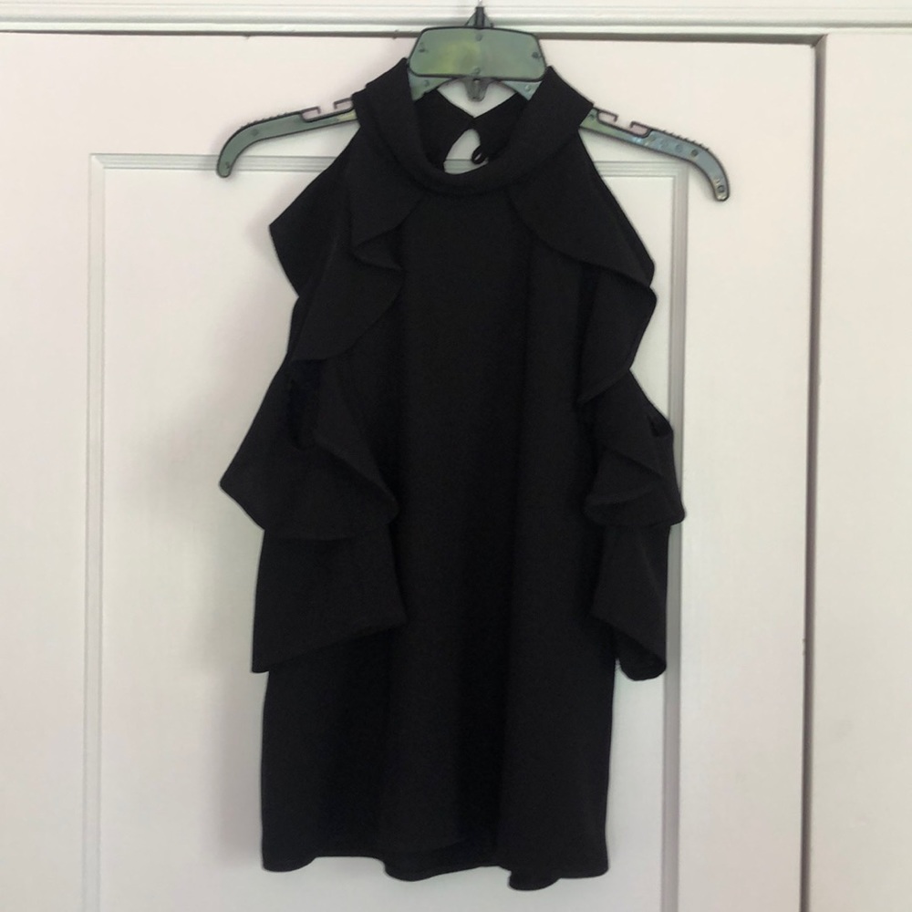 Topshop Ruffle Cold Shoulder Top - Picture 2 of 8